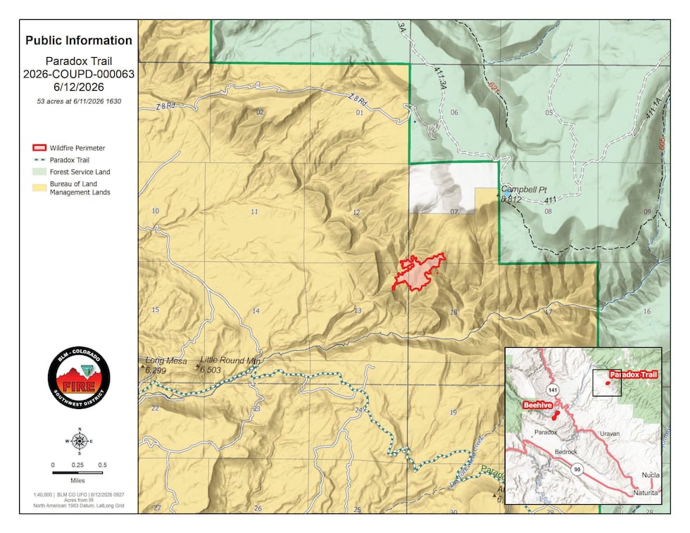 A map of the Paradox Trail Fire issued on June 12, 2026.