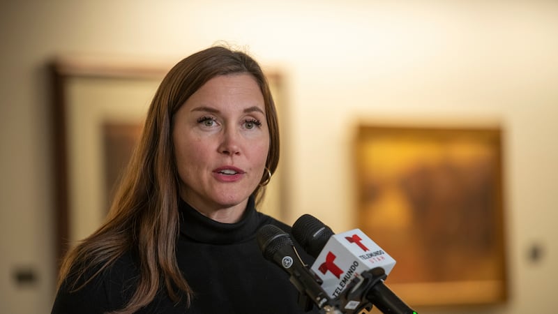 FILE - Salt Lake City Mayor Erin Mendenhall speaks at the Salt Lake City International Airport...