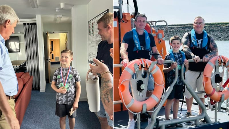 A heroic 8-year-old helped save his grandfather from drowning after their kayak capsized....